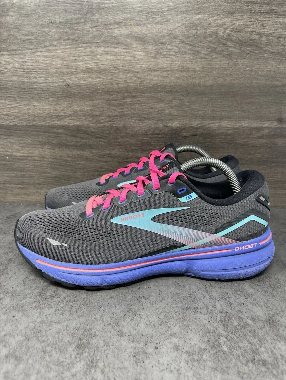 Brooks Ghost 15 Size 10 Womens Black Blue Aruba DNA LOFT v2 Running Shoes
